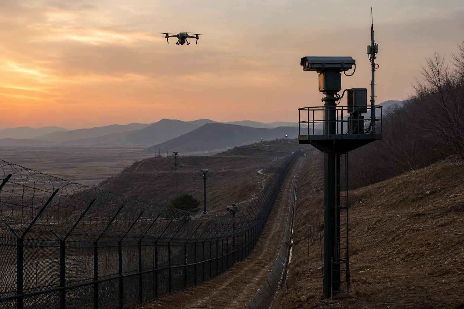 DFOS border perimeter defense with TOD, cameras and drone